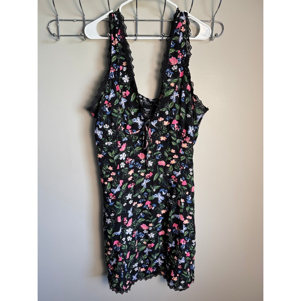 Thorn & Fable Womens Black Floral Lace Trim Mini Dress 3X Cottagecore Boho Lace